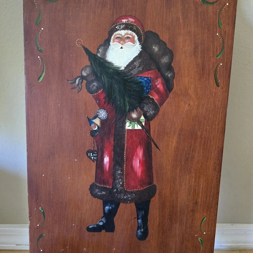 Christmas Wooden Sleigh   Handpainted Folk Art W/Santa.  26
